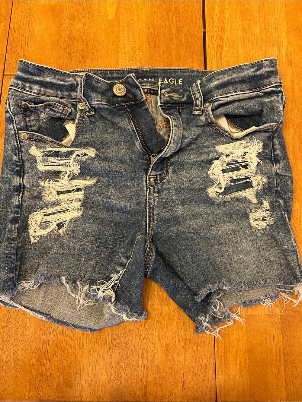 American Eagle Outfitters Distressed Ripped Denim Shorts - Blue